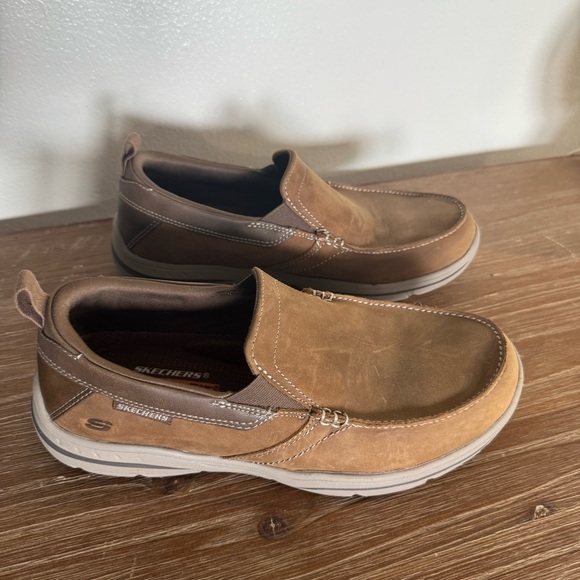 Skechers Men's Harper Forde 64858 Moc Toe Relaxed Slip On Shoes Brown Size 8 - Picture 1 of 8